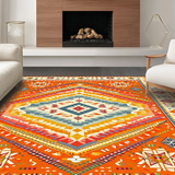 Ultra Soft Area Rug, Non Slip, Stain Resistant, Washable Area Rugs for Living Room, Bedroom, Vibrant Rainbow Abstract Motif(Orange)