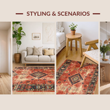 Ultra Soft Area Rug, Non Slip, Stain Resistant, Washable Area Rugs for Living Room, Bedroom, Striking Colorful Tribal Elements(Red)