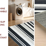 Ultra Soft Area Rug, Non Slip, Stain Resistant, Washable Area Rugs for Living Room, Bedroom, Contemporary Striped Rug, Versatile Geometric Art(Black)