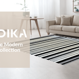 Ultra Soft Area Rug, Non Slip, Stain Resistant, Washable Area Rugs for Living Room, Bedroom, Monochrome Linear Layered Rug with Bold Black and White Contrast Stripes(Black)