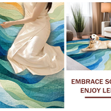 Ultra Soft Area Rug, Non Slip, Stain Resistant, Washable Area Rugs for Living Room, Bedroom, Ocean Waves Area Rug: Abstract Coastal Design Carpet(Blue)
