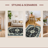 Ultra Soft Area Rug, Non Slip, Stain Resistant, Washable Area Rugs for Living Room, Bedroom, Non-Shedding Vintage Bedroom Area Rug Black Ivory(Black)
