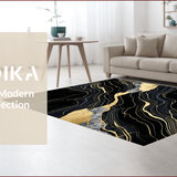 Ultra Soft Area Rug, Non Slip, Stain Resistant, Washable Area Rugs for Living Room, Bedroom, Opulent Black Gold Abstract Design(Black)
