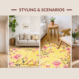 Ultra Soft Area Rug, Non Slip, Stain Resistant, Washable Area Rugs for Living Room, Bedroom, Modern Nature-Inspired Floral Art(Yellow)