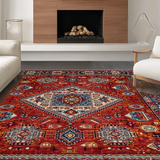 Ultra Soft Area Rug, Non Slip, Stain Resistant, Washable Area Rugs for Living Room, Bedroom, Vibrant Ethnic Braided Texture(Red)