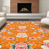 Ultra Soft Area Rug, Non Slip, Stain Resistant, Washable Area Rugs for Living Room, Bedroom, Transitional Colorful Petal Arrangement(Orange)