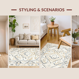 Ultra Soft Area Rug, Non Slip, Stain Resistant, Washable Area Rugs for Living Room, Bedroom, Rustic Warm Toned Lattice Texture(Beige)