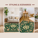 Ultra Soft Area Rug, Non Slip, Stain Resistant, Washable Area Rugs for Living Room, Bedroom, Timeless Deep Green Ornate Design(Green)