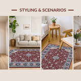 Ultra Soft Area Rug, Non Slip, Stain Resistant, Washable Area Rugs for Living Room, Bedroom, Rustic Dual-Tone Medallion Style(Red)