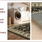 Ultra Soft Area Rug, Non Slip, Stain Resistant, Washable Area Rugs for Living Room, Bedroom, Sophisticated Vintage Floral Design(Black)