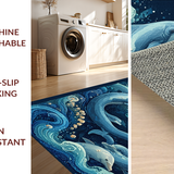Ultra Soft Area Rug, Non Slip, Stain Resistant, Washable Area Rugs for Living Room, Bedroom, 3D Illusion Nautical with Fluid Octopus Tentacles and Dolphin School(Blue)