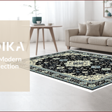 Ultra Soft Area Rug, Non Slip, Stain Resistant, Washable Area Rugs for Living Room, Bedroom, Non-Shedding Vintage Bedroom Area Rug Black Ivory(Black)