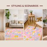 Ultra Soft Area Rug, Non Slip, Stain Resistant, Washable Area Rugs for Living Room, Bedroom, Dynamic Multicolored Animal Alphabet Design(Pink)
