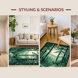 Ultra Soft Area Rug, Non Slip, Stain Resistant, Washable Area Rugs for Living Room, Bedroom, Distinctive Woodcut Animal Scene(Green)