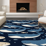 Ultra Soft Area Rug, Non Slip, Stain Resistant, Washable Area Rugs for Living Room, Bedroom, Rustic Marine Whimsical Pattern(Blue)