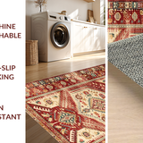 Ultra Soft Area Rug, Non Slip, Stain Resistant, Washable Area Rugs for Living Room, Bedroom, Chic Multicolor Medallion Style(Red)