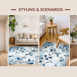 Ultra Soft Area Rug, Non Slip, Stain Resistant, Washable Area Rugs for Living Room, Bedroom, Charming Floral Ogee Motif(Blue)