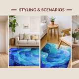 Ultra Soft Area Rug, Non Slip, Stain Resistant, Washable Area Rugs for Living Room, Bedroom, Ocean Abyss Runner Rug 3D Nautical Octopus Spiral Patterned Mat Design(Blue)