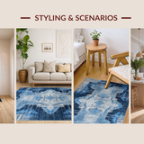 Ultra Soft Area Rug, Non Slip, Stain Resistant, Washable Area Rugs for Living Room, Bedroom, Minimalist Blue and Gray Fusion(Blue)