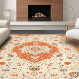 Ultra Soft Area Rug, Non Slip, Stain Resistant, Washable Area Rugs for Living Room, Bedroom, Whimsical Bright Medallion Flair(Orange)