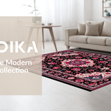 Ultra Soft Area Rug, Non Slip, Stain Resistant, Washable Area Rugs for Living Room, Bedroom, Cozy Vintage-Inspired Floral Arrangement(Black)
