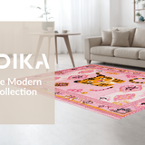 Ultra Soft Area Rug, Non Slip, Stain Resistant, Washable Area Rugs for Living Room, Bedroom, Quirky Vintage Animal Motif(Pink)