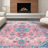 Ultra Soft Area Rug, Non Slip, Stain Resistant, Washable Area Rugs for Living Room, Bedroom, Vintage Antique Floral Aesthetic(Pink)