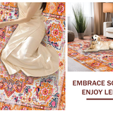 Ultra Soft Area Rug, Non Slip, Stain Resistant, Washable Area Rugs for Living Room, Bedroom, Radiant Earthy Toned Medallion Style(Orange)