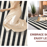 Ultra Soft Area Rug, Non Slip, Stain Resistant, Washable Area Rugs for Living Room, Bedroom, Stylish Striped Welcome Mat for Front Porch, Modern Layered Rug(Black)
