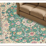 Ultra Soft Area Rug, Non Slip, Stain Resistant, Washable Area Rugs for Living Room, Bedroom, Pastel Eclectic Botanical Design(Blue)