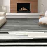 Ultra Soft Area Rug, Non Slip, Stain Resistant, Washable Area Rugs for Living Room, Bedroom, Chic Entryway Rug Featuring Graphic Stripe Motif, Minimalist Linear Art Style(Black)