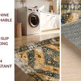 Ultra Soft Area Rug, Non Slip, Stain Resistant, Washable Area Rugs for Living Room, Bedroom, Terracotta Vintage Floral Motif(Gold)