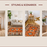 Ultra Soft Area Rug, Non Slip, Stain Resistant, Washable Area Rugs for Living Room, Bedroom, Distressed Tribal Geometric Elegance(Orange)