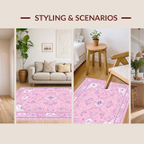 Ultra Soft Area Rug, Non Slip, Stain Resistant, Washable Area Rugs for Living Room, Bedroom, Charming Whimsical Floral Array(Pink)