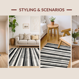 Ultra Soft Area Rug, Non Slip, Stain Resistant, Washable Area Rugs for Living Room, Bedroom, Elegant Black and White Stripe Floor Covering(Black)
