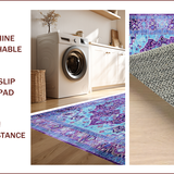 Ultra Soft Area Rug, Non Slip, Stain Resistant, Washable Area Rugs for Living Room, Bedroom, Rustic Distressed Floral Motif(Blue)
