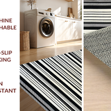 Ultra Soft Area Rug, Non Slip, Stain Resistant, Washable Area Rugs for Living Room, Bedroom, Monochrome Linear Layered Rug with Bold Black and White Contrast Stripes(Black)