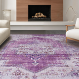 Ultra Soft Area Rug, Non Slip, Stain Resistant, Washable Area Rugs for Living Room, Bedroom, Cozy Pastel Medallion Touch(Purple)