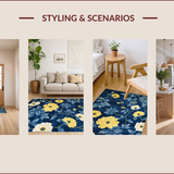 Ultra Soft Area Rug, Non Slip, Stain Resistant, Washable Area Rugs for Living Room, Bedroom, Chrysanthemum Floral Elegance(Blue)