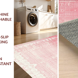 Ultra Soft Area Rug, Non Slip, Stain Resistant, Washable Area Rugs for Living Room, Bedroom, Modern Bow Scallop Accent Rug with Coquette Ribbon and Preppy Detailing(Pink)