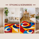 Ultra Soft Area Rug, Non Slip, Stain Resistant, Washable Area Rugs for Living Room, Bedroom, Dynamic Multicolored Swirl Aesthetic(Red)