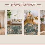 Ultra Soft Area Rug, Non Slip, Stain Resistant, Washable Area Rugs for Living Room, Bedroom, Eclectic Floral Patchwork Aesthetic(Blue)