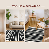 Ultra Soft Area Rug, Non Slip, Stain Resistant, Washable Area Rugs for Living Room, Bedroom, Graphic Dual-Tone Stripe with Evenly Spaced Parallel Lines in Classic Hues(Black)