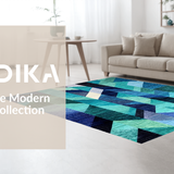 Ultra Soft Area Rug, Non Slip, Stain Resistant, Washable Area Rugs for Living Room, Bedroom, Modern Abstract Teal Rug: Geometric Ombre Carpet Design(Blue)