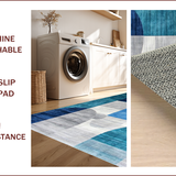 Ultra Soft Area Rug, Non Slip, Stain Resistant, Washable Area Rugs for Living Room, Bedroom, Elegant Gray Geometric Motif(Blue)