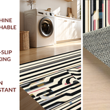 Ultra Soft Area Rug, Non Slip, Stain Resistant, Washable Area Rugs for Living Room, Bedroom, Geometric Serpentine Runner: Black & White Striped Entryway Rug(Black)
