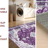 Ultra Soft Area Rug, Non Slip, Stain Resistant, Washable Area Rugs for Living Room, Bedroom, Timeless Diamond Medallion Elegance(Purple)