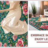 Ultra Soft Area Rug, Non Slip, Stain Resistant, Washable Area Rugs for Living Room, Bedroom, Elegant Soft Floral Aesthetic(Blue)