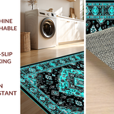 Ultra Soft Area Rug, Non Slip, Stain Resistant, Washable Area Rugs for Living Room, Bedroom, Chic Geometric Black Teal Arrangement(Black)