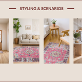 Ultra Soft Area Rug, Non Slip, Stain Resistant, Washable Area Rugs for Living Room, Bedroom, Charming Vintage Floral Motif(Pink)